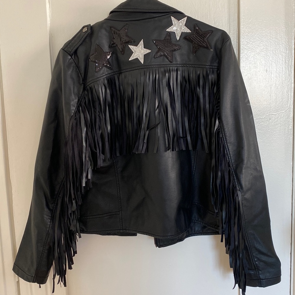 Fringed Starry Faux Leather Jacket